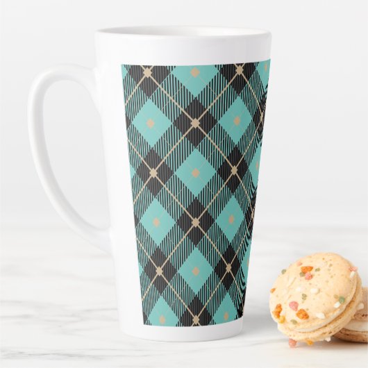 Zwart Aqua geruit patroon Latte Mok (In situ)