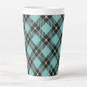 Zwart Aqua geruit patroon Latte Mok (Voorkant)