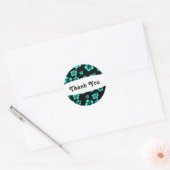 Zwart & Aqua Hibiscus Bloemen Party Sticker (Envelop)