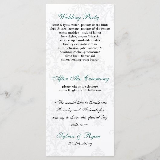 zwart aqua Trouwprogramma Programmakaart (Achterkant)