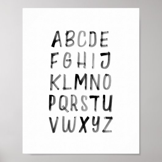 Zwart aquarel alfabet ABC educatieve poster (Voorkant)