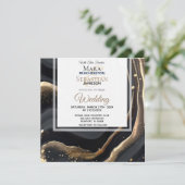 ~ Zwart AR66 RSVP Agaat Marmer QR Bruiloft Kaart (Staand voorkant)