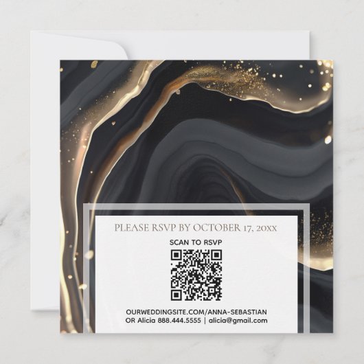 ~ Zwart AR66 RSVP Agaat Marmer QR Bruiloft Kaart (Achterkant)