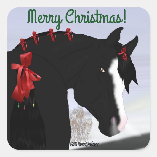 Zwart Arabisch Paard Kerstmis Vierkante Sticker (Voorkant)