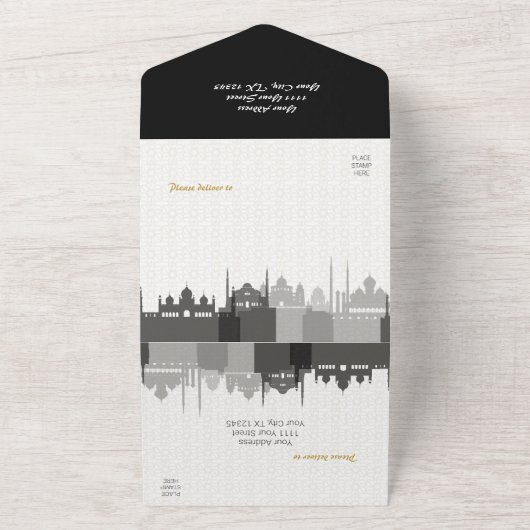 Zwart-Arabisch Quinceañera All In One Uitnodiging (Buitenkant)