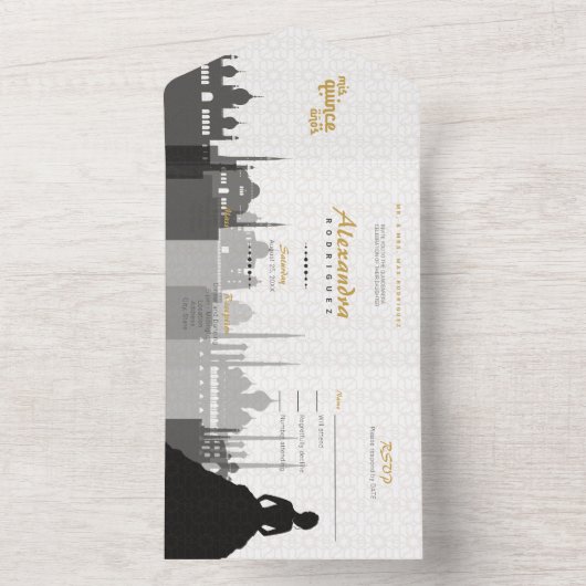 Zwart-Arabisch Quinceañera All In One Uitnodiging (Binnen)