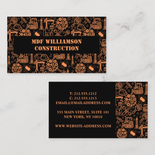 Zwart Architectonisch Blauwdruk Engineer Patroon Visitekaartje (Voorkant / Achterkant)