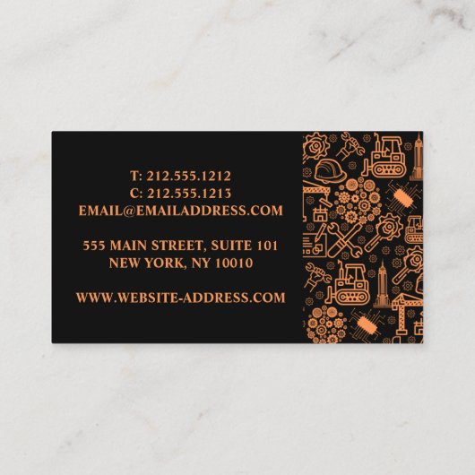 Zwart Architectonisch Blauwdruk Engineer Patroon Visitekaartje (Achterkant)