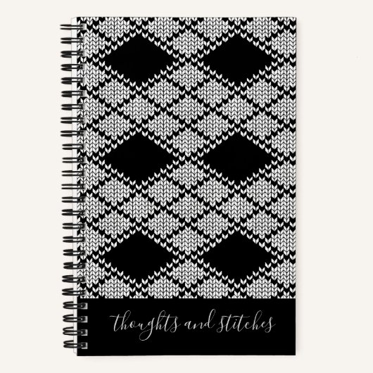 ZWART ARGYLE BREI 5.5x8.5 Notitieboek + Tekst (Voorkant)