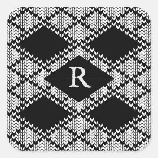 ZWART ARGYLE GEBREID Grote Vierkante Stickers + In (Voorkant)