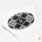 ZWART ARGYLE GEBREIDE ovale Stickers + Initiaal (Envelop)