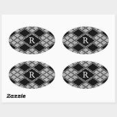 ZWART ARGYLE GEBREIDE ovale Stickers + Initiaal (Vel)