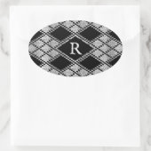 ZWART ARGYLE GEBREIDE ovale Stickers + Initiaal (Tas)