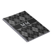 Zwart Argyle monogram Initiaal Notitieboek (Rechterzijde)