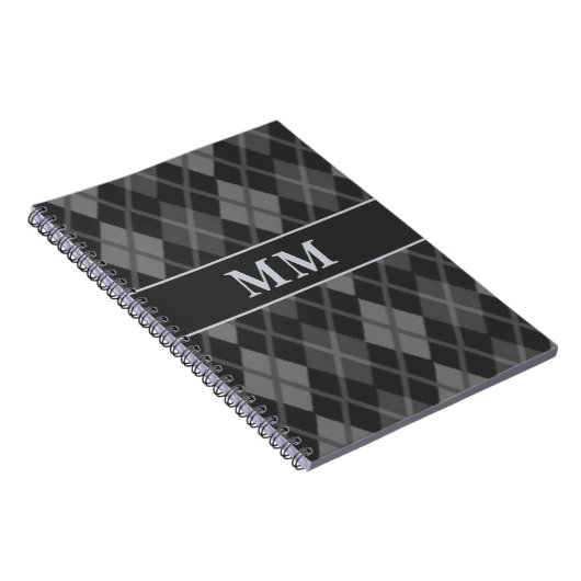 Zwart Argyle monogram Initiaal Notitieboek (Rechterzijde)
