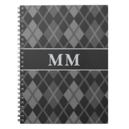 Zwart Argyle monogram Initiaal Notitieboek