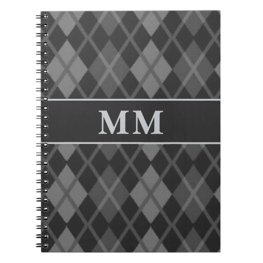 Zwart Argyle monogram Initiaal Notitieboek (Voorkant)