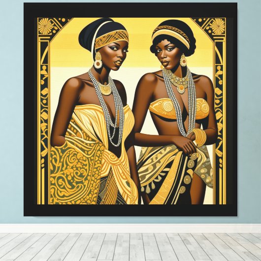 Zwart Art Deco Beauties Roaring jaren 1920 en 1930 Canvas Afdruk (Insitu (Houten vloer))