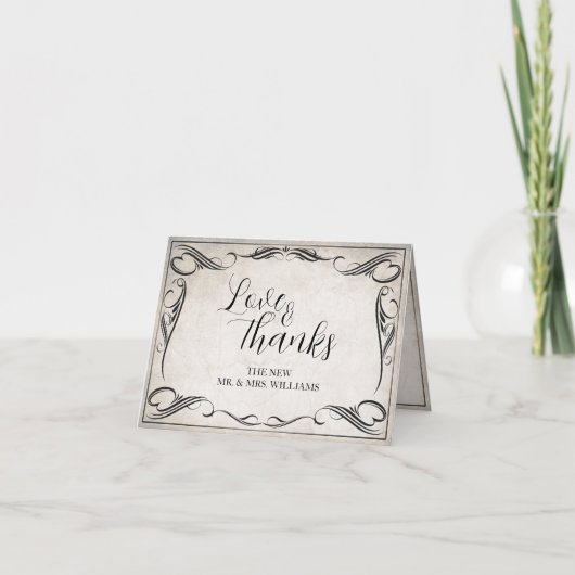 zwart art deco bruiloft dank u kaart (Voorkant)