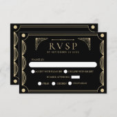 Zwart Art Deco Bruiloft RSVP (Voorkant / Achterkant)