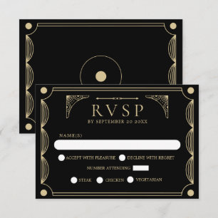 Zwart Art Deco Bruiloft RSVP Kaartje
