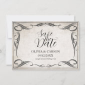 Zwart Art Deco Bruiloft Save the Date (Voorkant)