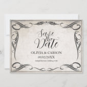 Zwart Art Deco Bruiloft Save the Date (Voorkant)