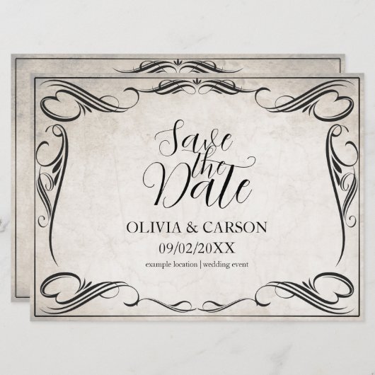  Zwart Art Deco Bruiloft Save the Date (Voorkant / Achterkant)