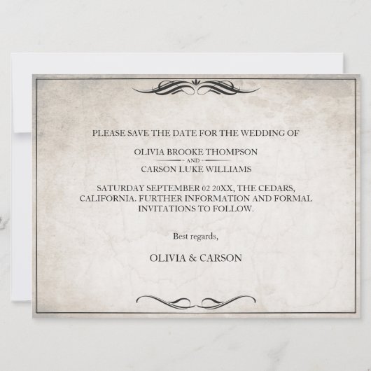  Zwart Art Deco Bruiloft Save the Date (Achterkant)