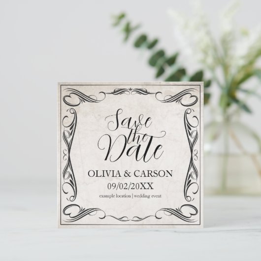  Zwart Art Deco Bruiloft Save the Date (Staand voorkant)