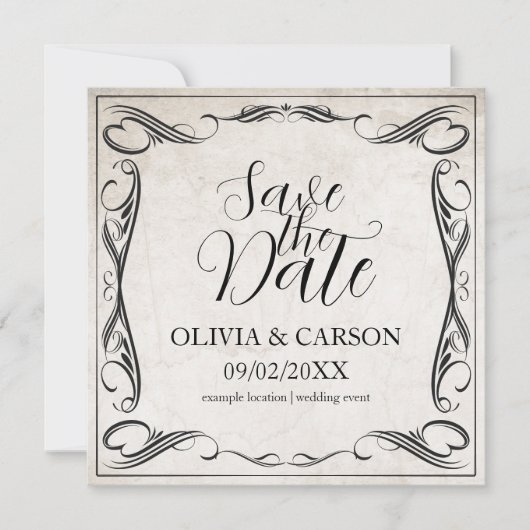  Zwart Art Deco Bruiloft Save the Date (Voorkant)