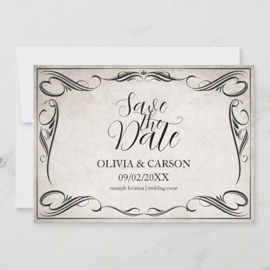  Zwart Art Deco Bruiloft Save the Date (Voorkant)