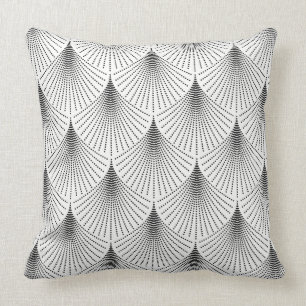 Zwart Art-deco geometrisch patroon op wit Kussen