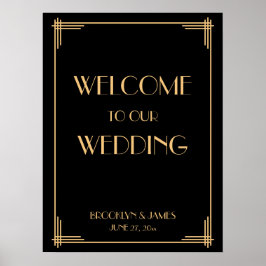 Zwart Art Deco Great Gatsby bruiloftsreceptie bord Poster