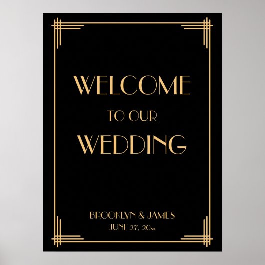 Zwart Art Deco Great Gatsby bruiloftsreceptie bord Poster (Voorkant)