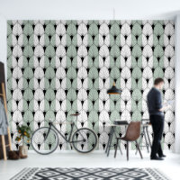 Zwart Art Deco Patroon op salie groen witte strepe
