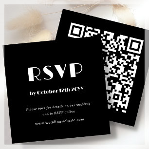 Zwart Art Deco QR-code Bruiloft RSVP Informatiekaartje