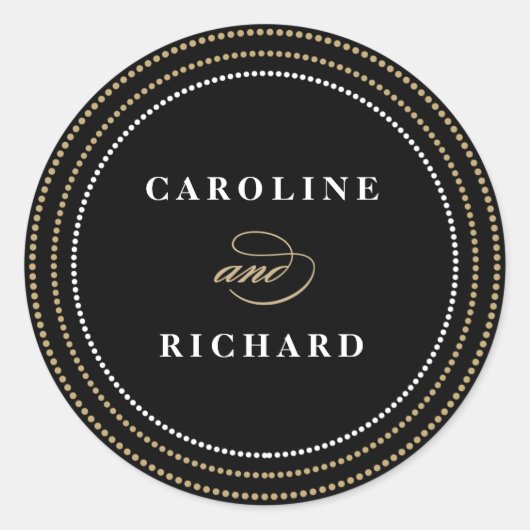 Zwart Art Deco String Lights Bruiloft Favor Sticke Ronde Sticker (Voorkant)