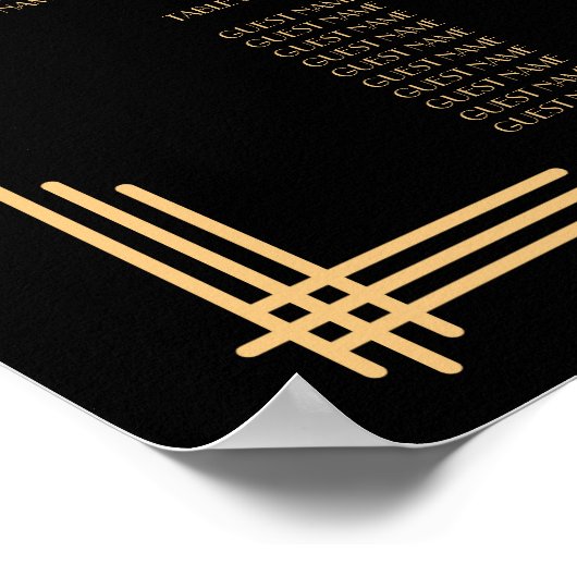 Zwart Art Deco Trouw Stoelen Chart 19 Tafels Poster (Hoek)