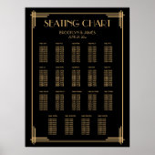 Zwart Art Deco Trouw Stoelen Chart 19 Tafels Poster (Voorkant)