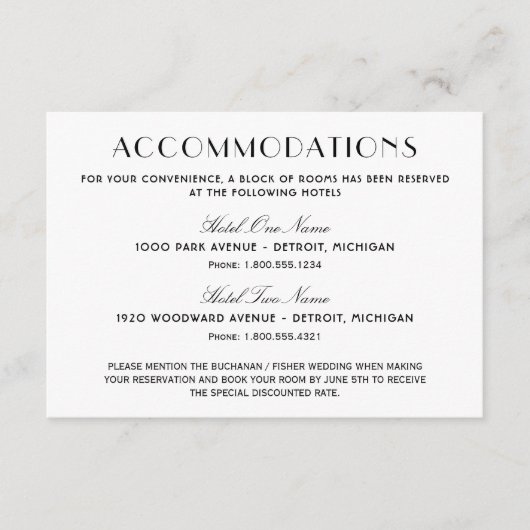  Zwart Art Deco Trouwaccommodaties Informatiekaartje (Voorkant)
