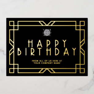 Zwart Art Deco Zakelijk Verjaardagskaart Goud Met Folie Uitnodiging