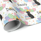 Zwart Aussiedoodle Hond Verjaardagsfeestje Cadeaupapier (Rol Hoek)