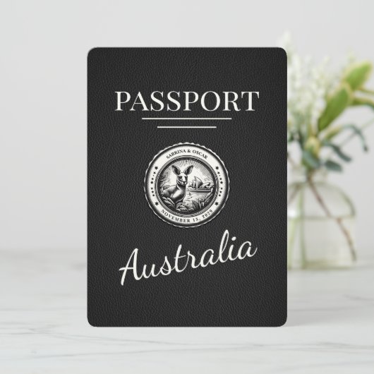 Zwart Australisch paspoort Bewaar de datum Save The Date (Staand voorkant)