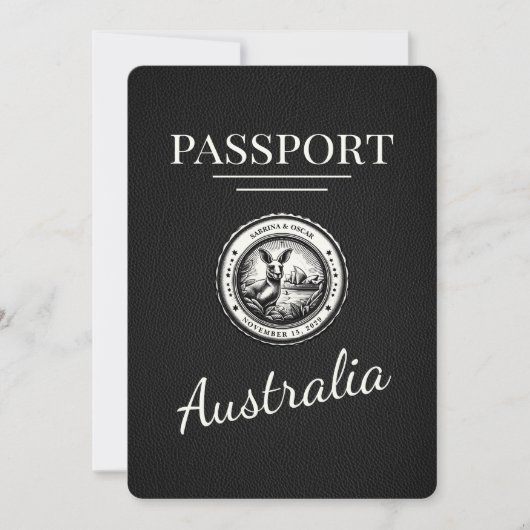 Zwart Australisch paspoort Bewaar de datum Save The Date (Voorkant)