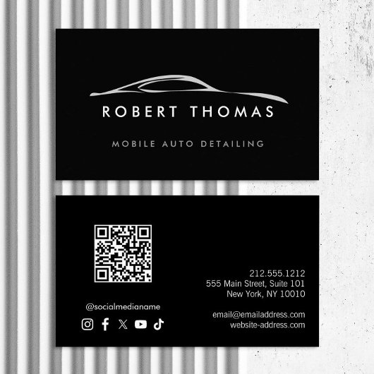 Zwart Auto Detailing, Auto Repair Logo QR Code Visitekaartje