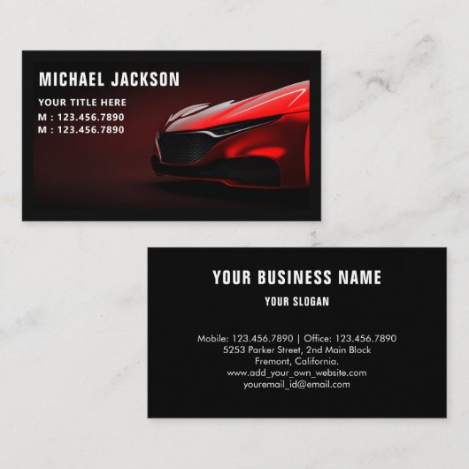 Zwart Auto Detailing, Auto Reparatie Zwart & rood Visitekaartje (Voorkant / Achterkant)