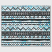 Zwart Aztec Tribal Pattern & Blauwe Waterverf Cadeaupapier (Vlak)