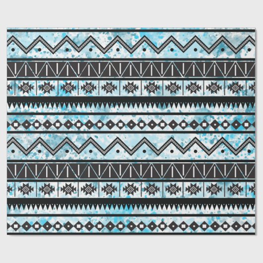Zwart Aztec Tribal Pattern & Blauwe Waterverf Cadeaupapier (Vlak)