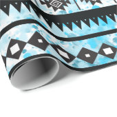 Zwart Aztec Tribal Pattern & Blauwe Waterverf Cadeaupapier (Rol Hoek)